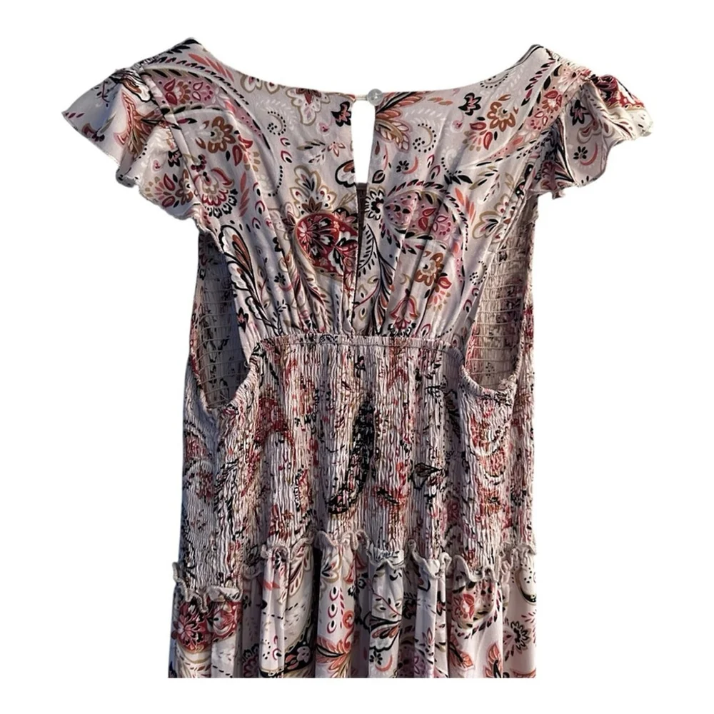 ABEL THE LABEL Tiered Maxi Dress Paisley pattern Ruffles Smocking, sz. Small - Picture 8 of 10